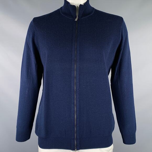 HUGO BOSS Size XL Navy Knit Wool Zip Up Cardigan - Picture 1 of 7